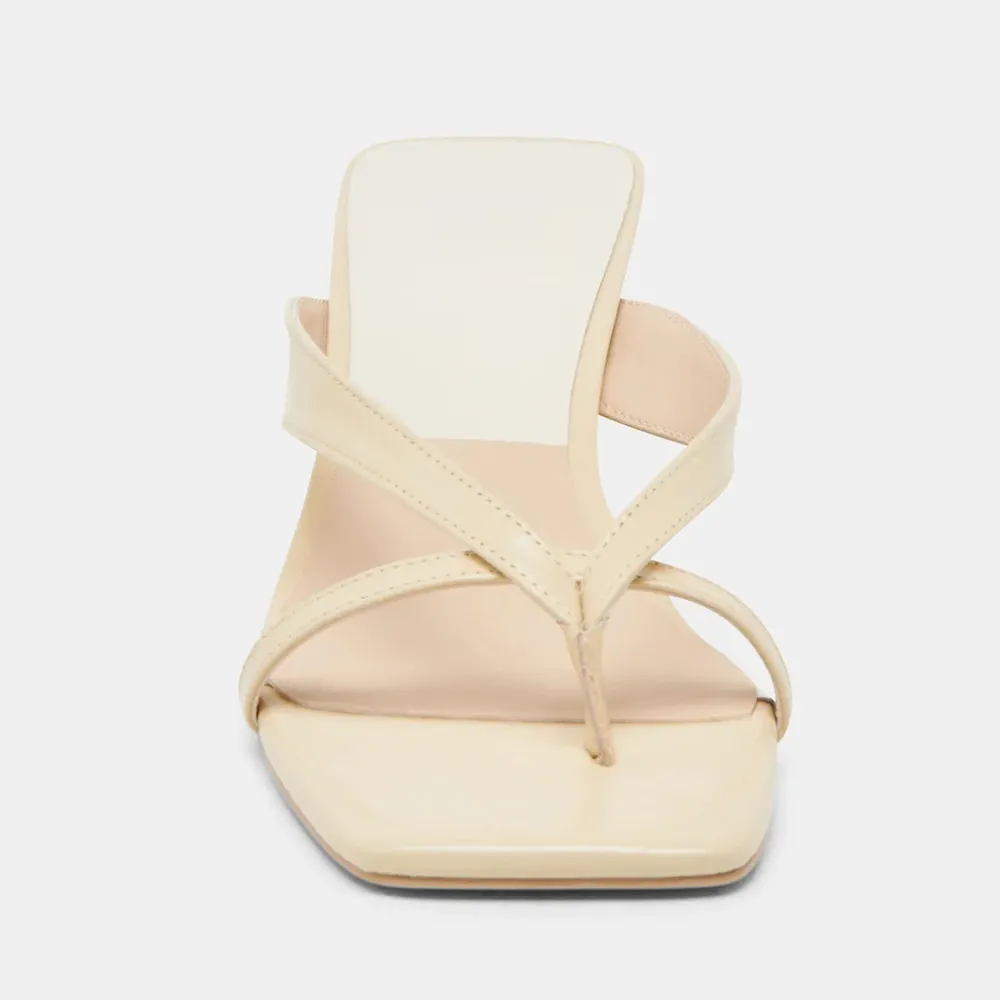 Simple Beige Open Square Toe Spool Heel Flip Flops for Women