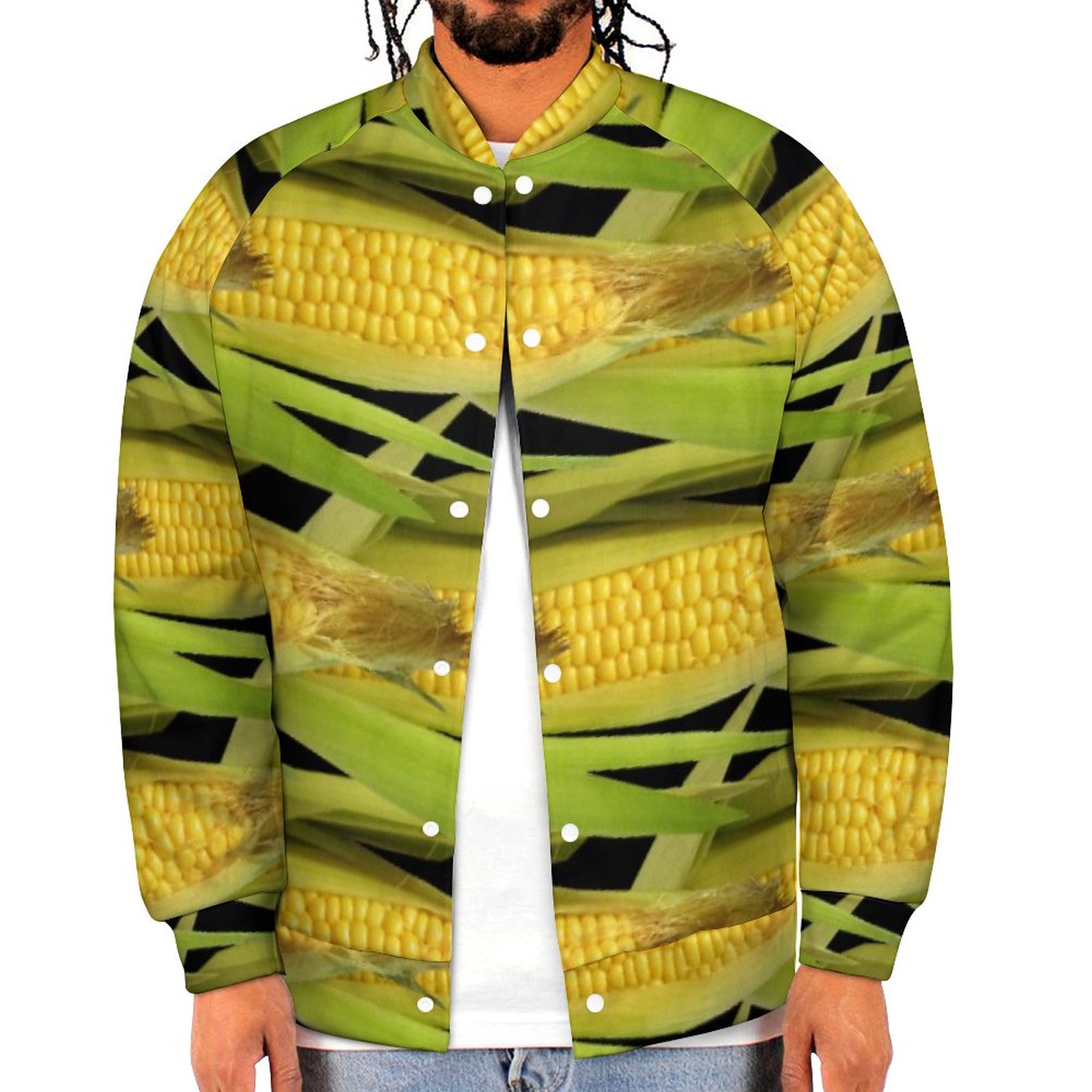 Abstract Corn On The Cob Vegetable Print On Black Mens Baseball Jacket Guys Graphic Print Varsity Streetwear Coats 2XS-6XL