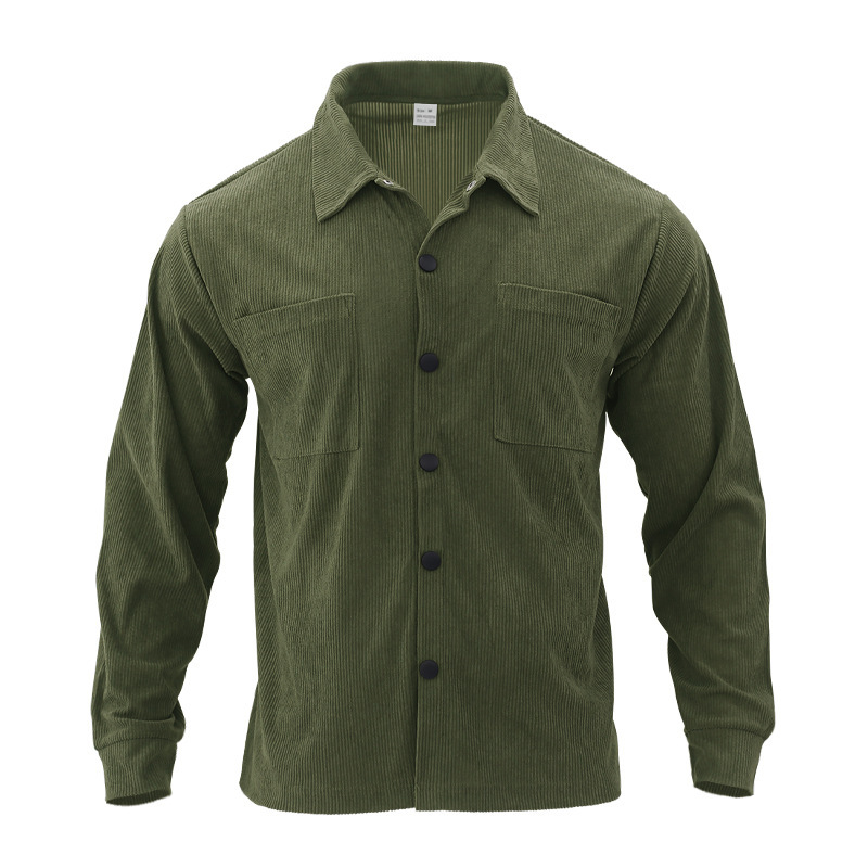 Casual Multi-pocket Solid Corduroy Button-up Shirt