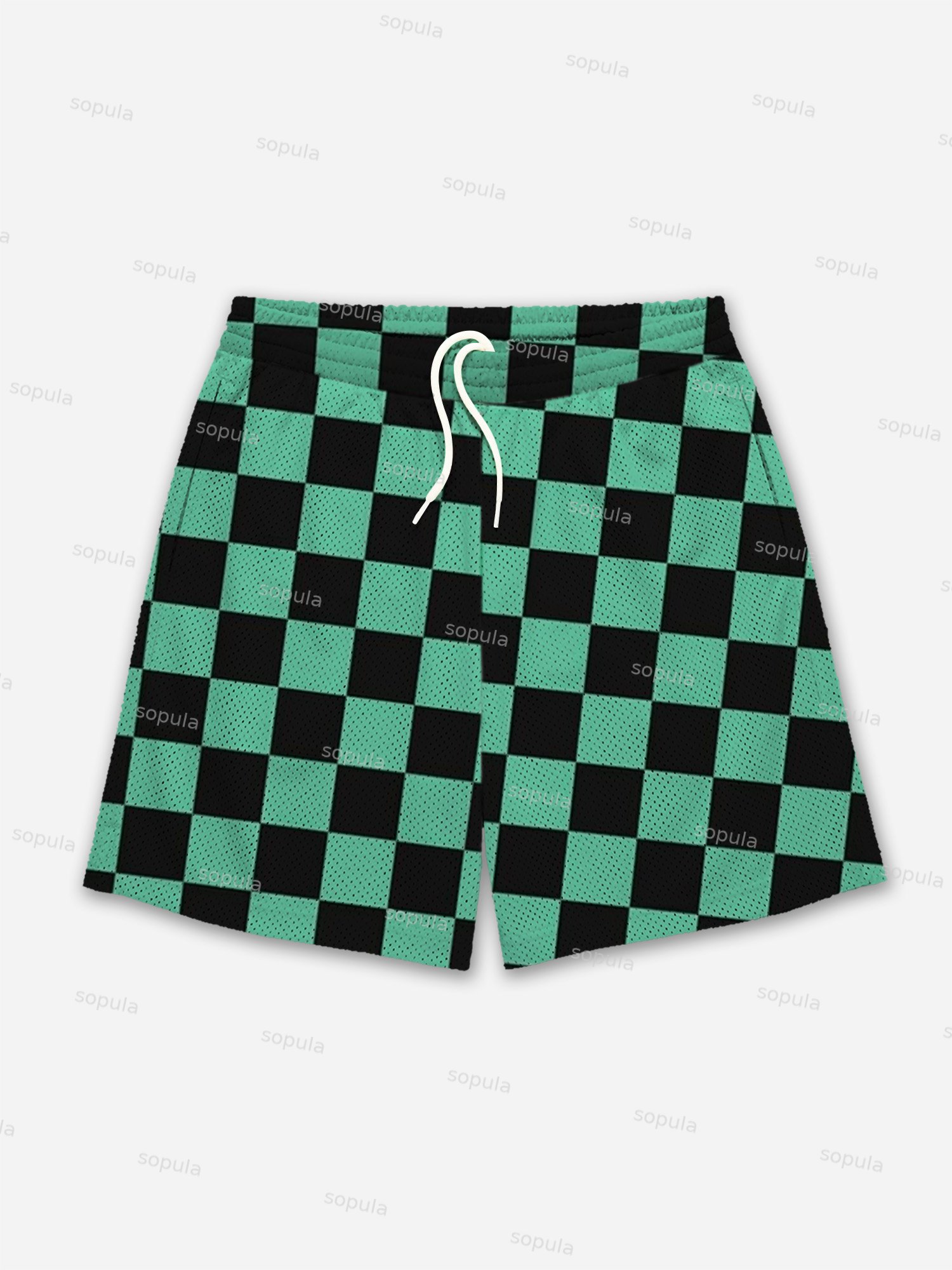Green Check Anime Mesh Shorts - SOPULA