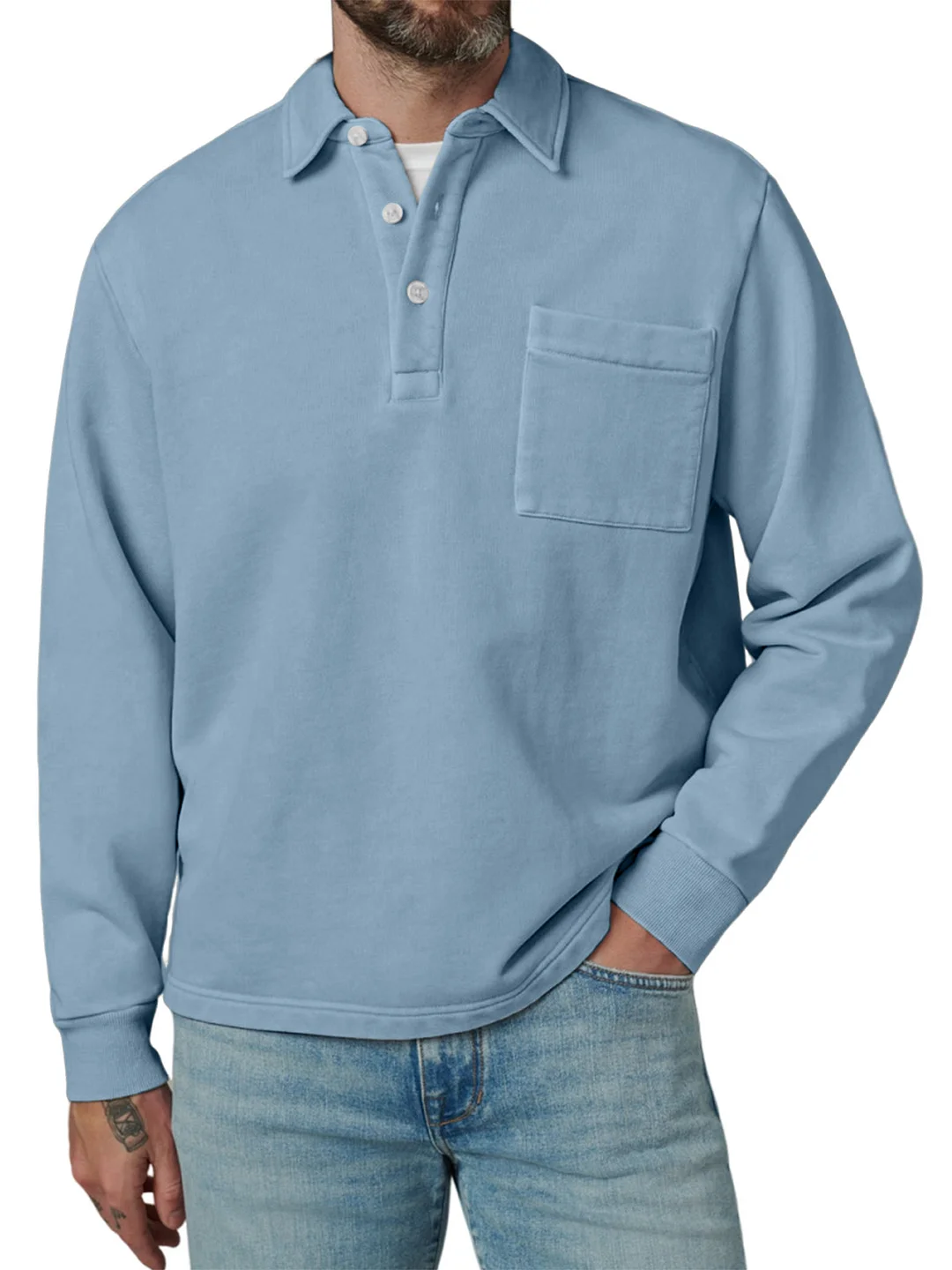 Men's Casual And Comfortable Solid Color Pocket Long Sleeve Lapel Sweatshirt