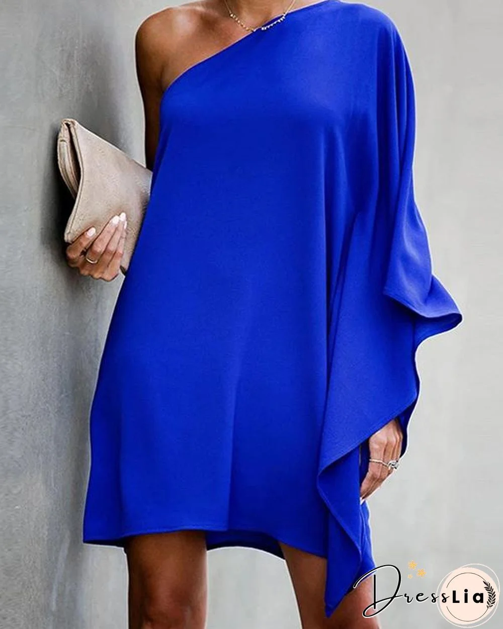 Solid Color Long Sleeve Chiffon Mini Dress