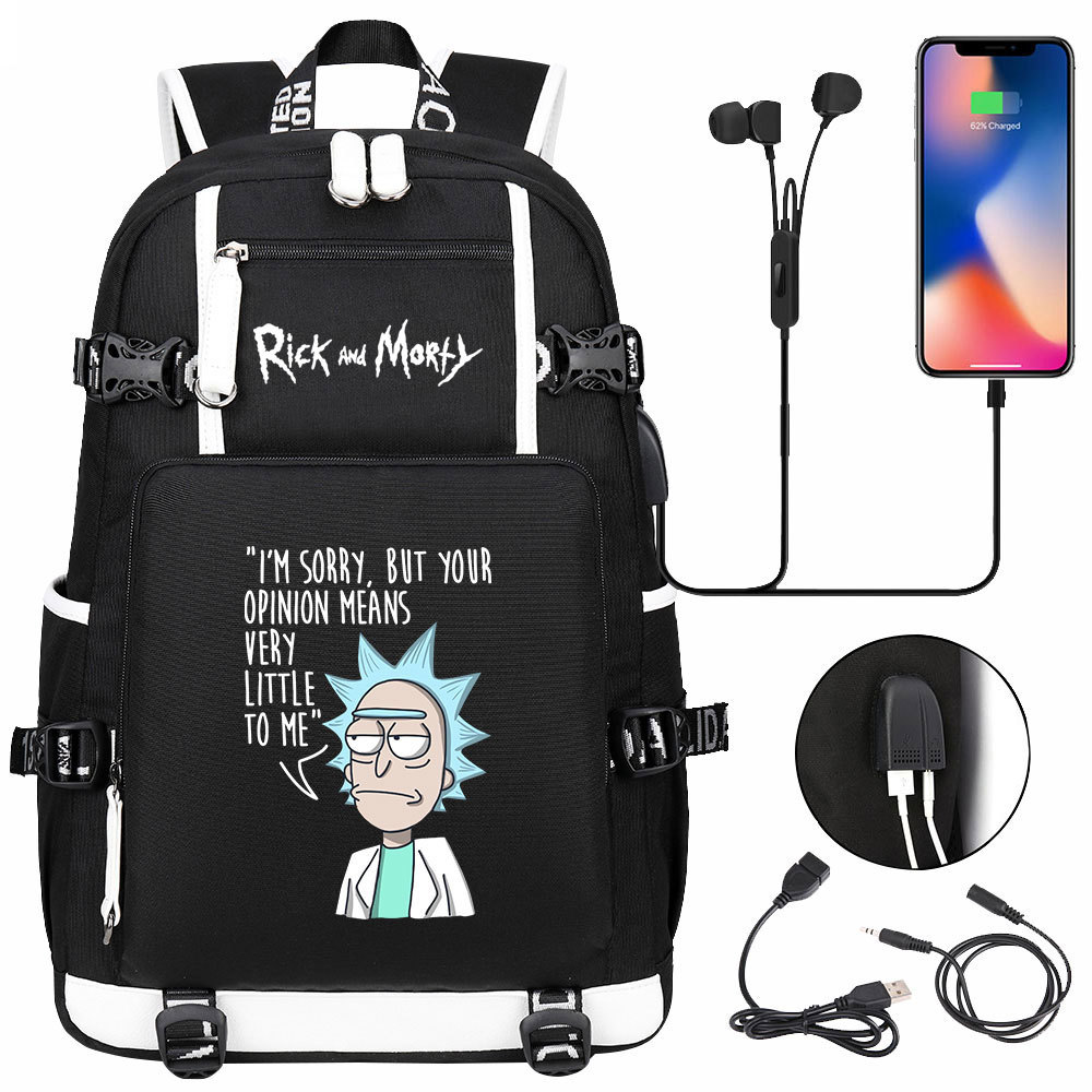 Rick and Morty Double-Sided Backpack with USB Charging and Laptop Compartment – Large Capacity School Bag-Mayoulove