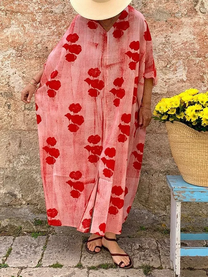 Cotton and linen printed loose dress
