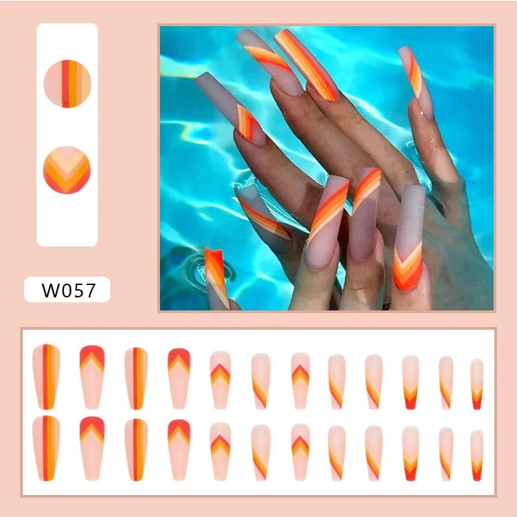 24PCS Dark Punk False Nails with Glue Gradient Long Detachable Fire Dragon  on Nails Skull Flame Art DIY Fashion Manicure Tool-Nail Inspo