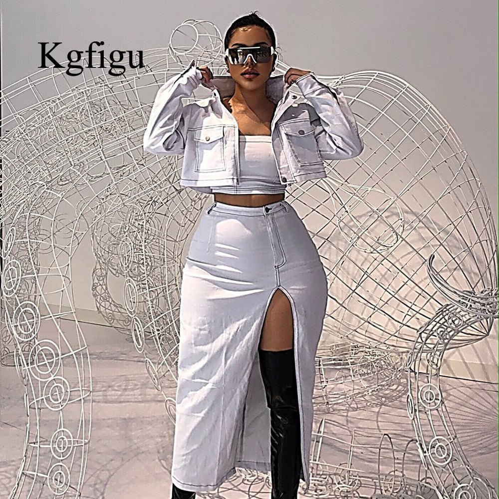 KGFIGU 2021 New Arrival Off-Shoulder Sleeveless Side Cut Sexy Button Fly Elegant Summer Birthday Party Wholesale Two Piece Sets