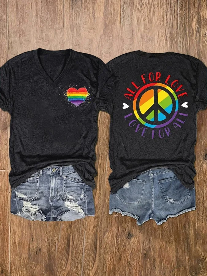 Women's LGBTQ Pride Rainbow Love For All Print V-Neck T-Shirt socialshop