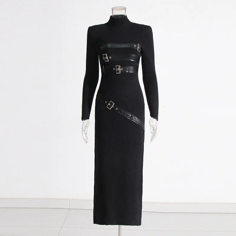Zingj Spring 2025 New Personality Trend Wind Collar Splicing Design Sense Slim Thin Long Sleeve Dress Woman