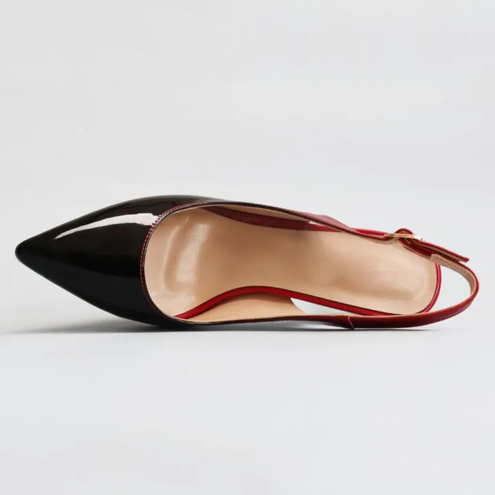 90mm Women's Pointed Toe Slingback Heels Pumps Comfortable Daily Red Bottoms Shoes-vocosishoes