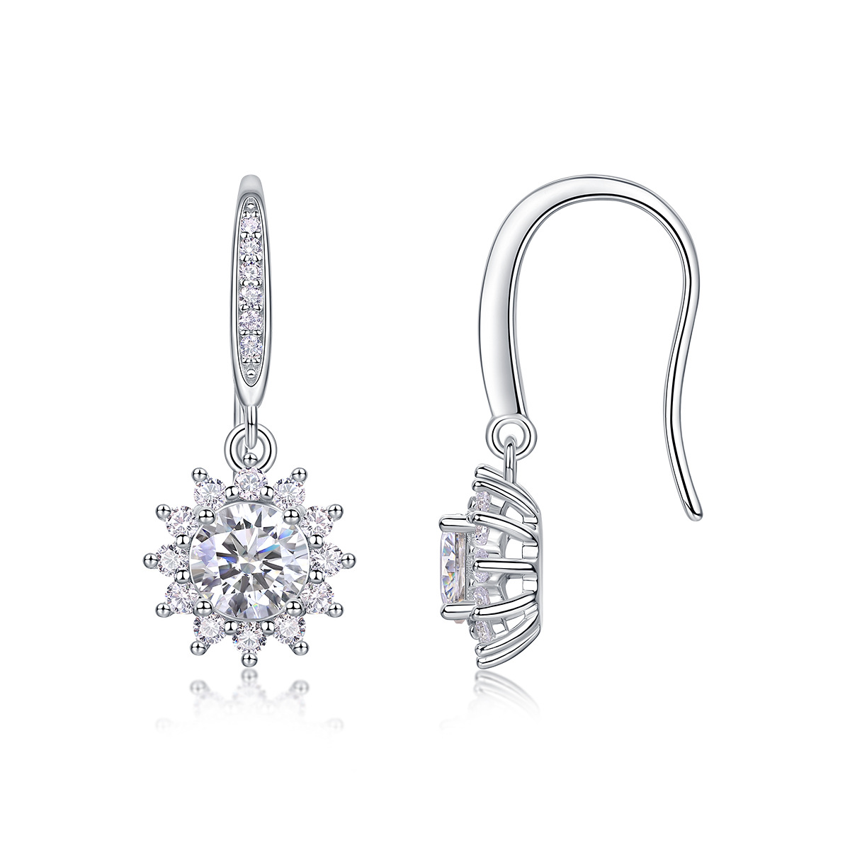  1ct Moissanite Earring 925 Sterling Silver with White Gold Plated Hoops Drop Flower Earring for Women Wedding Jewelry