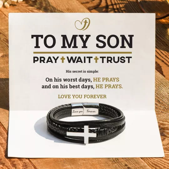 To My Son Braided Leather Cross Bracelets with Magnetic Clasp Gifts for Son