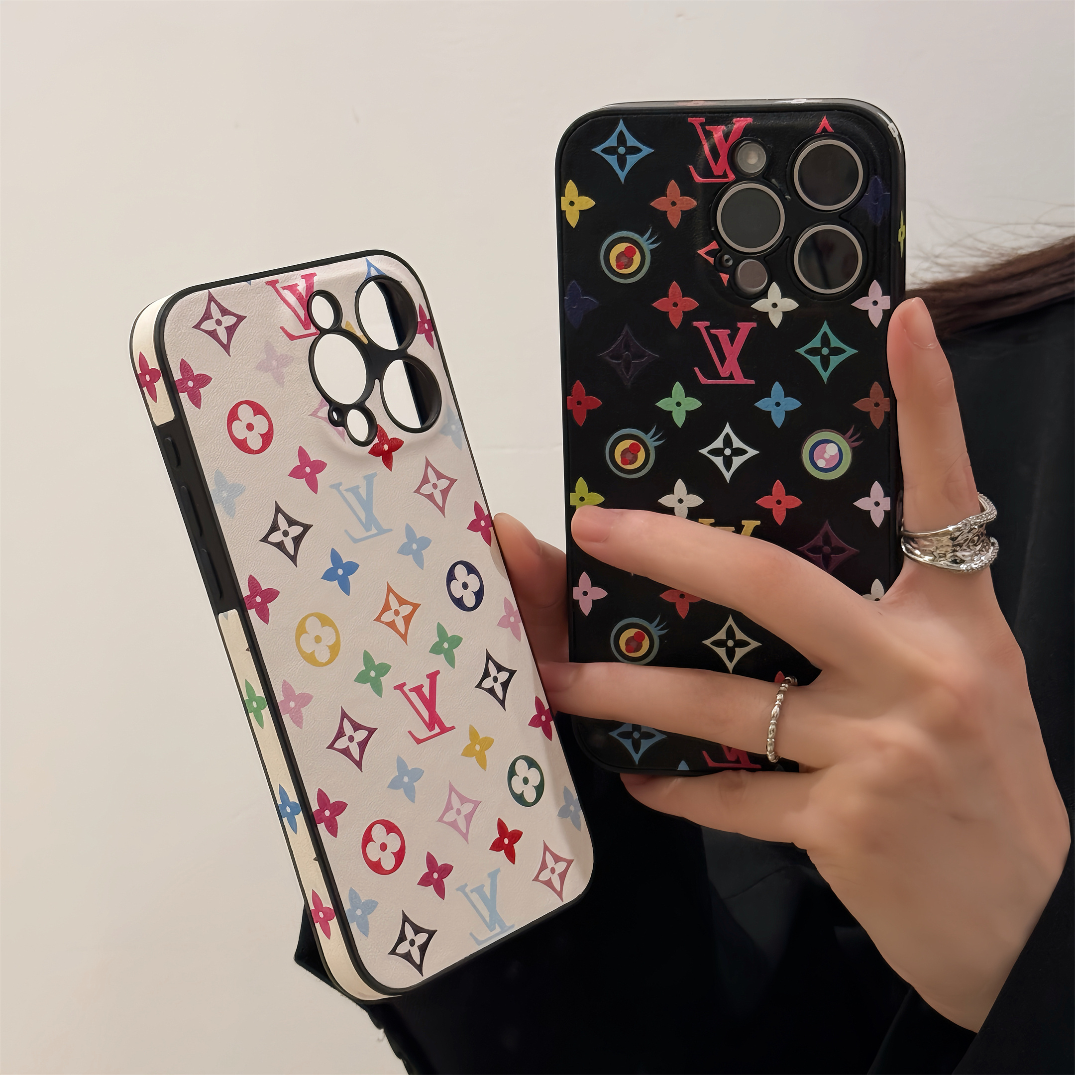 Louis Vuitton x Murakami Canvas Leather Cartoon Panda Apple iPhone Case