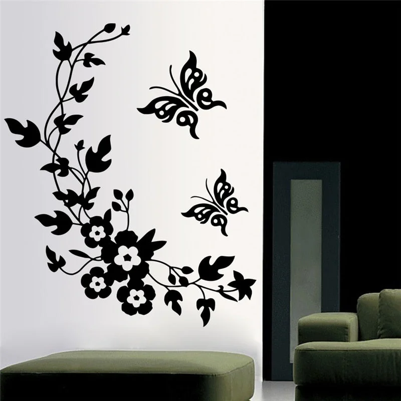New Butterfly Flower Vine Bathroom Wall Decals Art Home Decoration Stickers For Toilet Removable Diy Vinyl
