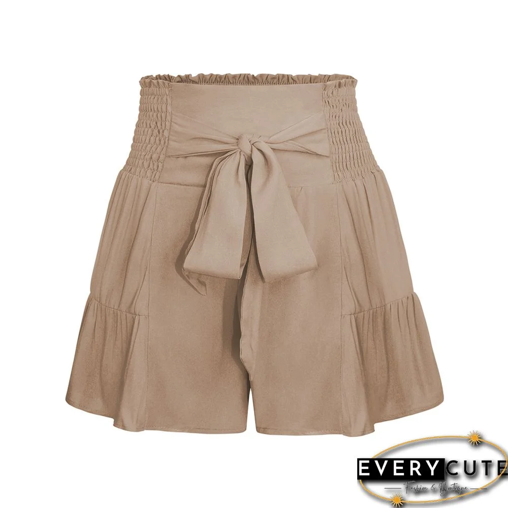 Khaki Ruffle Hem Tie Waist Wide Leg Culotte