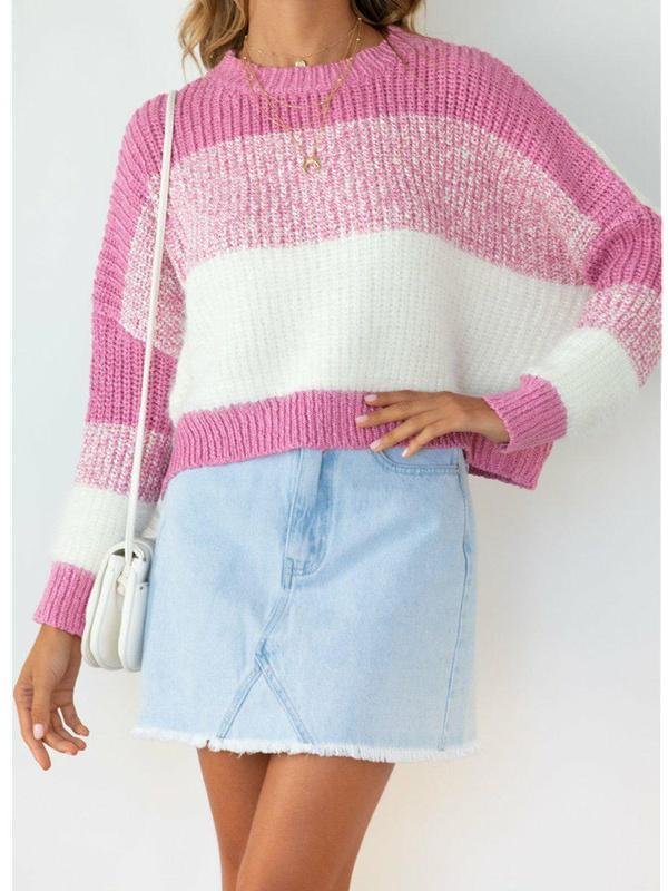 Women's Casual Solid Color Patchwork  Knit Sweater Top
