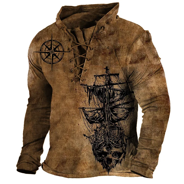 Pirate Ship Nautical Compass Retro Men's Sweatshirt cdb3