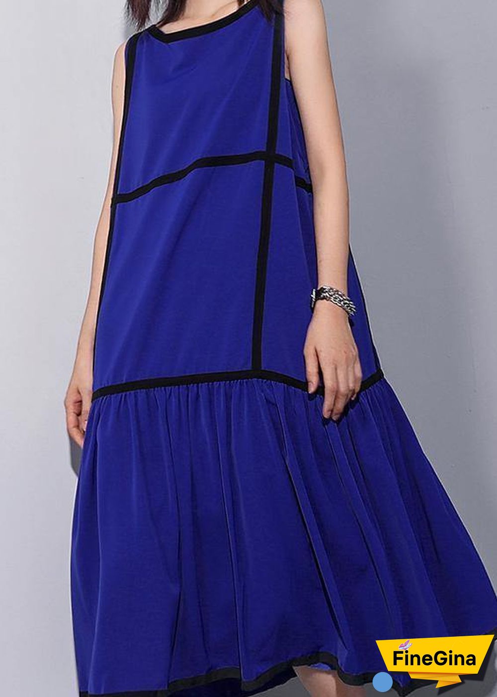 Unique sleeveless patchwork chiffon clothes For Women fine Life blue Dress Summer