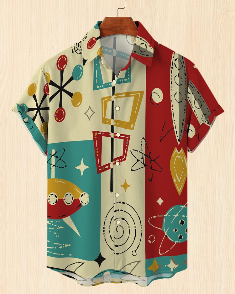 Abstract Print Pattern Casual Short-sleeved Shirt beb4
