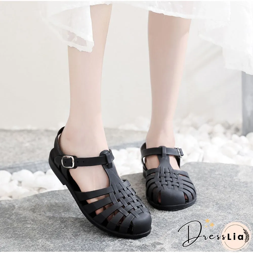 Womens Sandals Jelly Shoes Summer Ankle Strap Rubber Soft Sole Non-Slip Mom Casual
