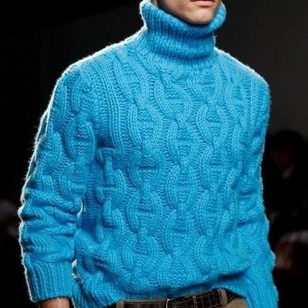 Men's Classic Vintage Pattern Casual Stack Collar Pullover Blue Sweater