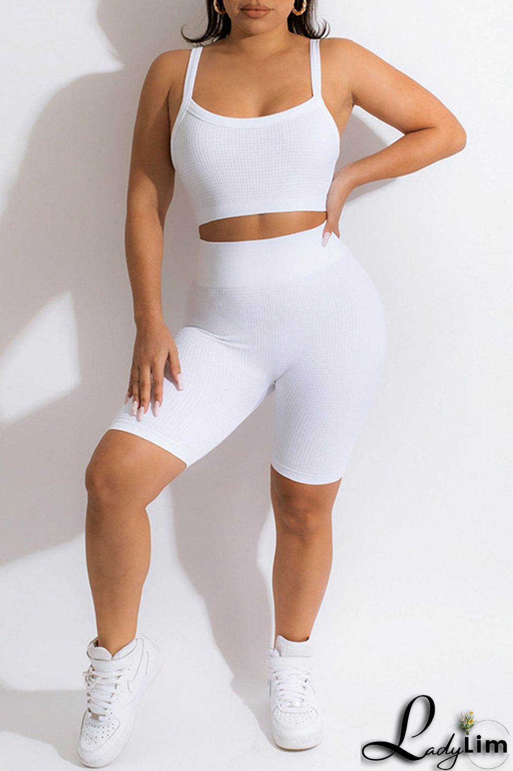 Khaki Casual Sportswear Solid Backless Spaghetti Strap Sleeveless Two Pieces