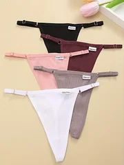 Ddmcloud 5PCS/Set Cotton Panties for Women Adjustable G-String Thongs Seamless Low Rise Underpant FINETOO Solid Color Breathable Lingerie