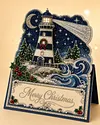 6pcs DIY Christmas Lighthouse Pearl Art Diamond Painting 3D Greeting Card