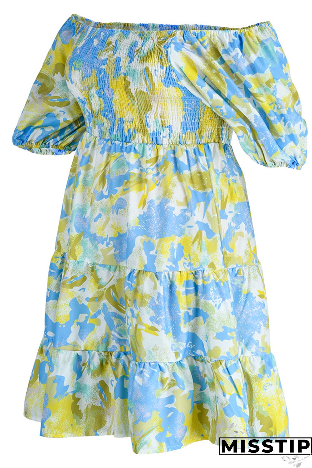 Blue Fashion Casual Plus Size Print Patchwork O Neck Short Sleeve Dress