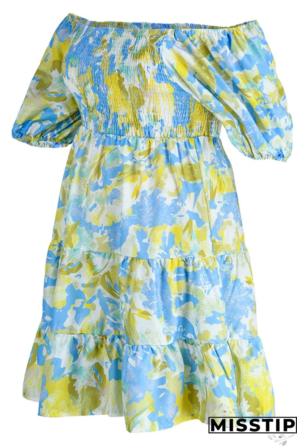 Blue Fashion Casual Plus Size Print Patchwork O Neck Short Sleeve Dress