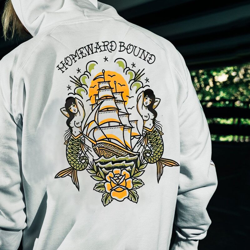Homeward Bound Mermaids Sailboat Printed Hoodie - Krazyskull