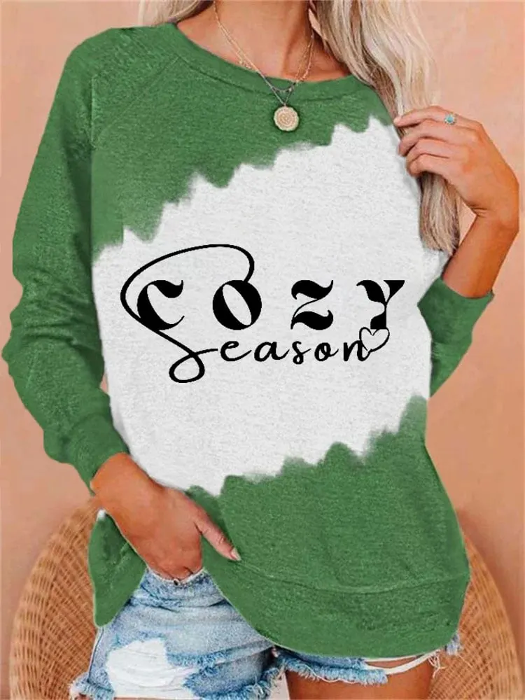 Women's Cozy Season Printed Round Neck Long Sleeve Sweatshirt