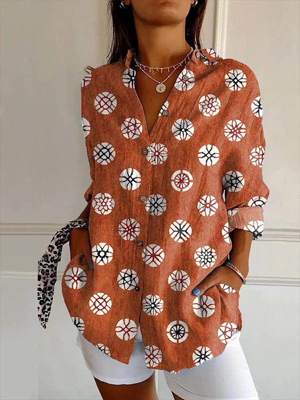 Women's Flower Classic Geometric Pattern Long Sleeve Shirt