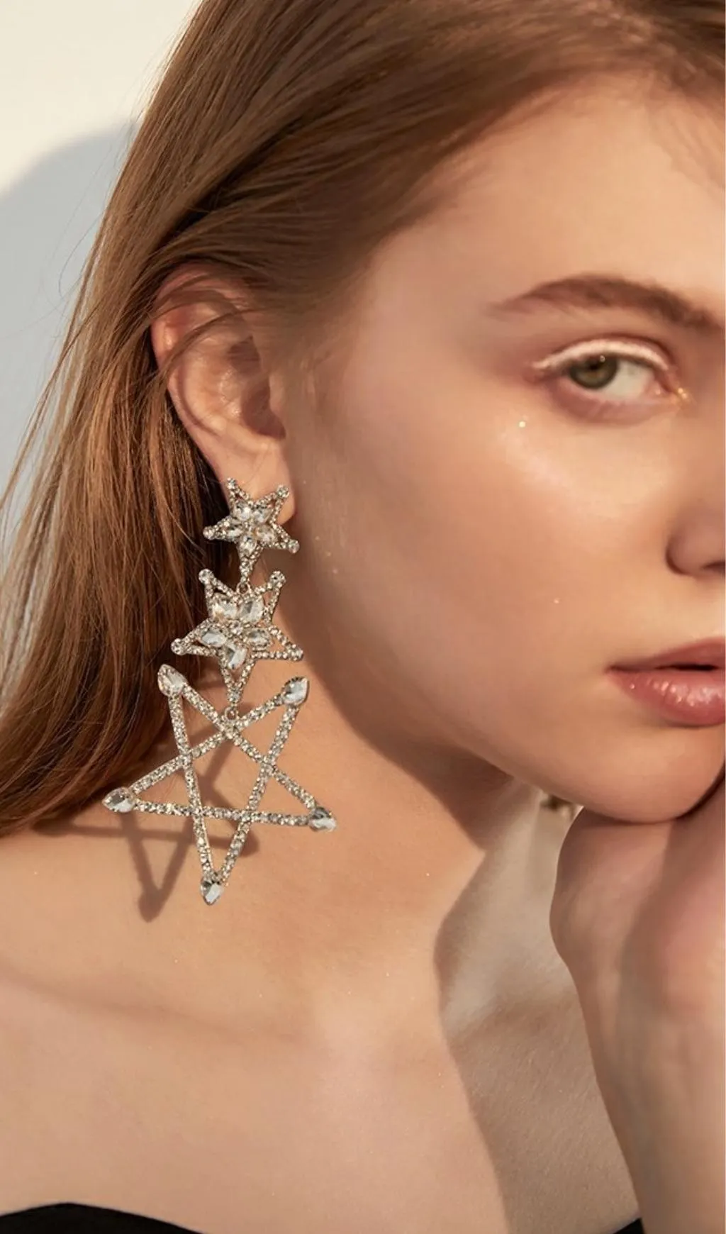 Fashionslee Women Artan Silver Pentagram Rhinestone Earrings
