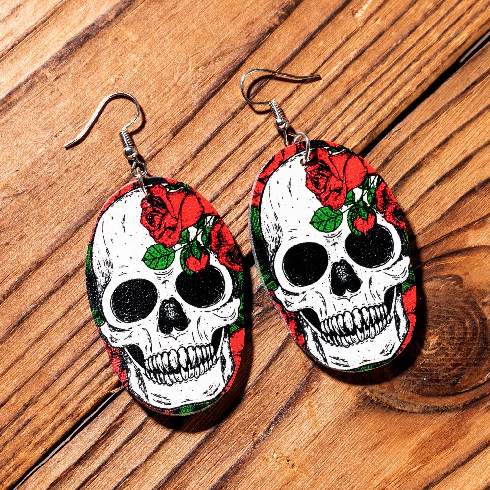 Casual Skull Floral Print Earrings