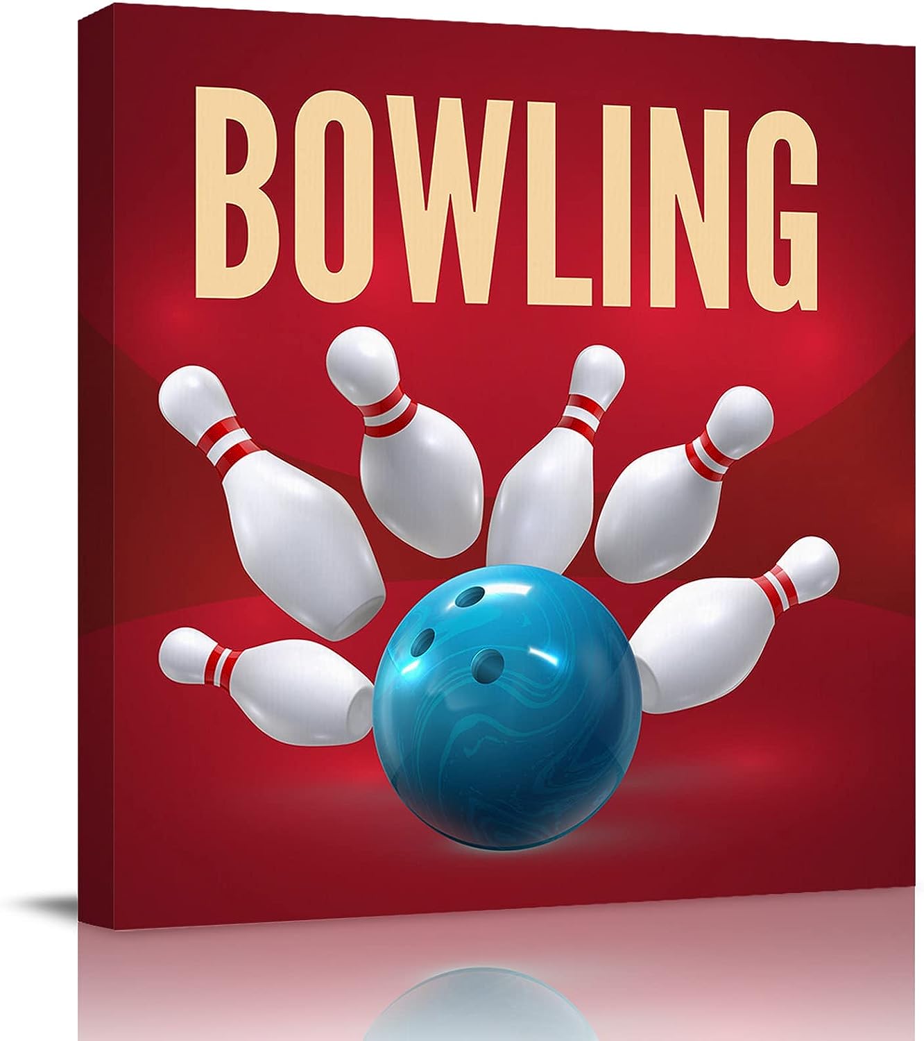 Canvas Wall Art for Living Room Cartoon Style Bowling Party Decoration Thrown Ball Design Picture Framed Wall Decor for bedroom Bathroom Framhouse Office Kitchen Decor, 8 inch x8 inch  8 x 8 in