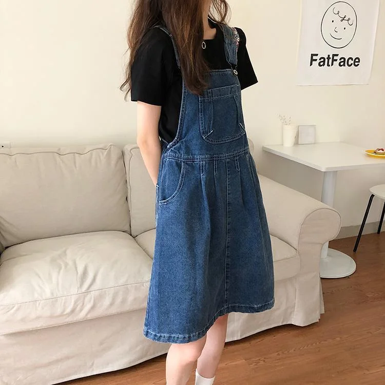 Denim Mini Dresses Women Overalls Korean Style Summer Solid Sleeveless Slim Cute Streetwear Kawaii College Female Vintage Chic