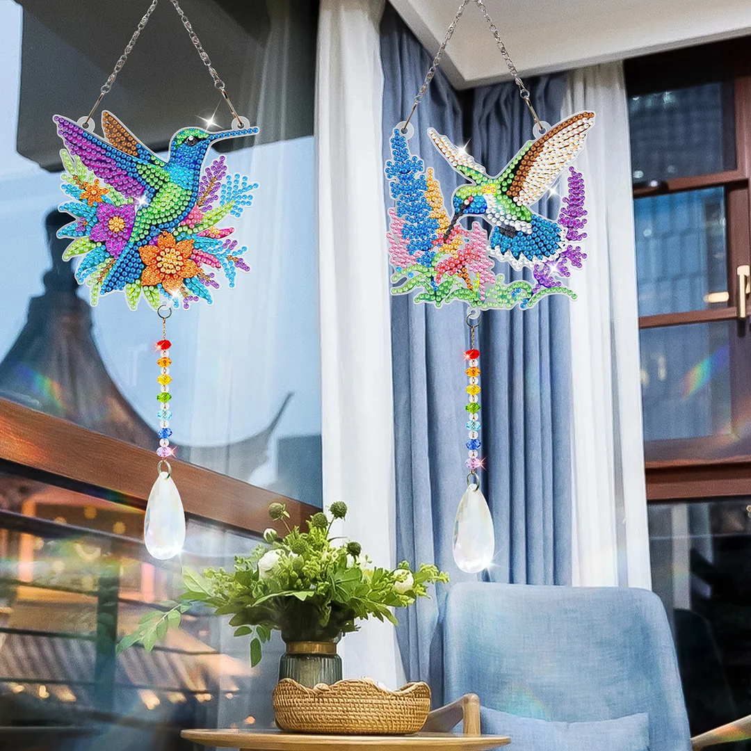 2Pcs Hummingbird DIY Double-Sided Diamond Painting Hanging Kits Diamond Painting Suncatcher Craft Kit for Home Garden Wall Decor Gift