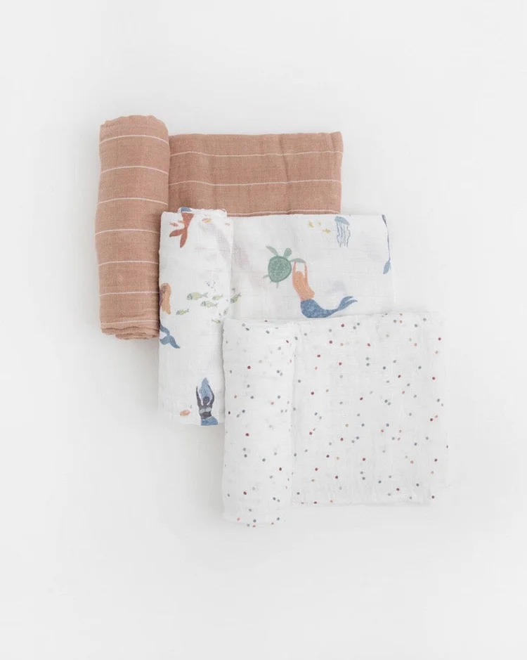 Cotton Muslin Swaddle Blanket 3 Pack - Mermaids