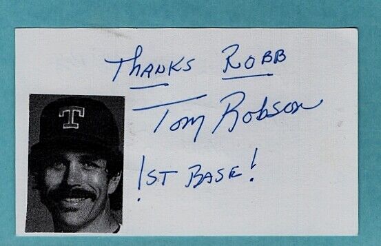 1974/75 TOM ROBSON-TEXAS RANGERS AUTOGRAPHED 3X5 CARD W/Photo Poster painting-d.2021