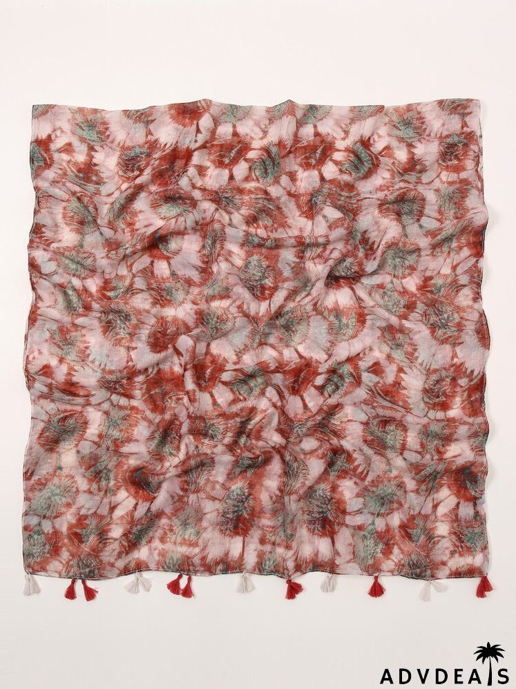 Graphic Print Tassel Decor Scarf