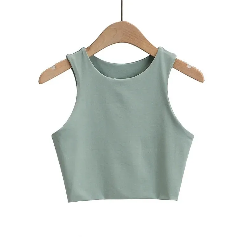2022 Summer Fashion Women Sexy Slim Tops O-neck Sleeveless Double Nylon Ladies Good Quality Tank Tops 6 Colors