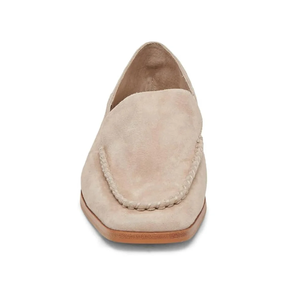 Beige Vegan Suede Sophisticated Closed Square Toe Women's Loafer
