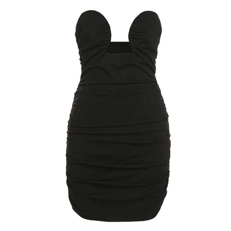 Yiallen Solid Backless Women's Tube Top Mini Dress Chest Wrapping Sexy Cleavage Hollow Skinny Midnight Female Party Clubwear