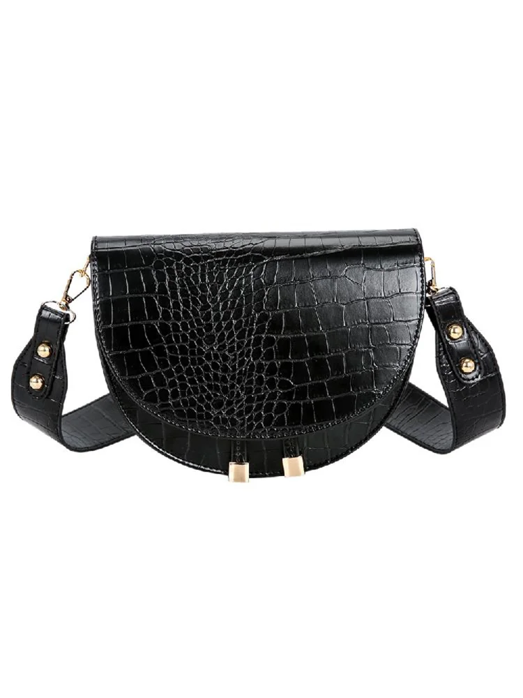 Retro Crossbody Handbag Women Semicircle PU Leather Shoulder Bag (Black)