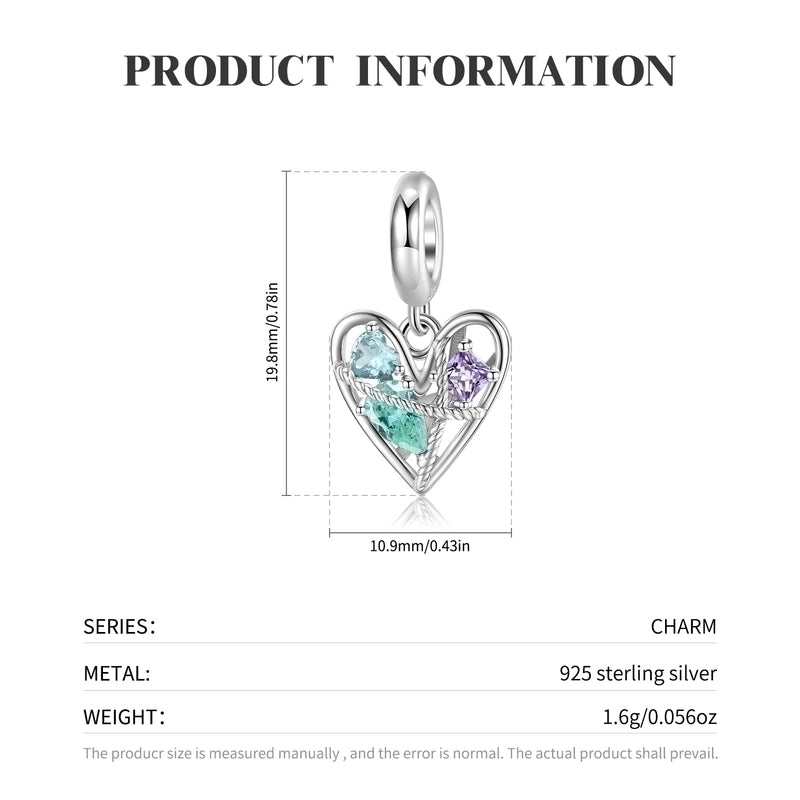 1 Piece 925 Sterling Silver Zircon Heart Shape Jewelry Accessories