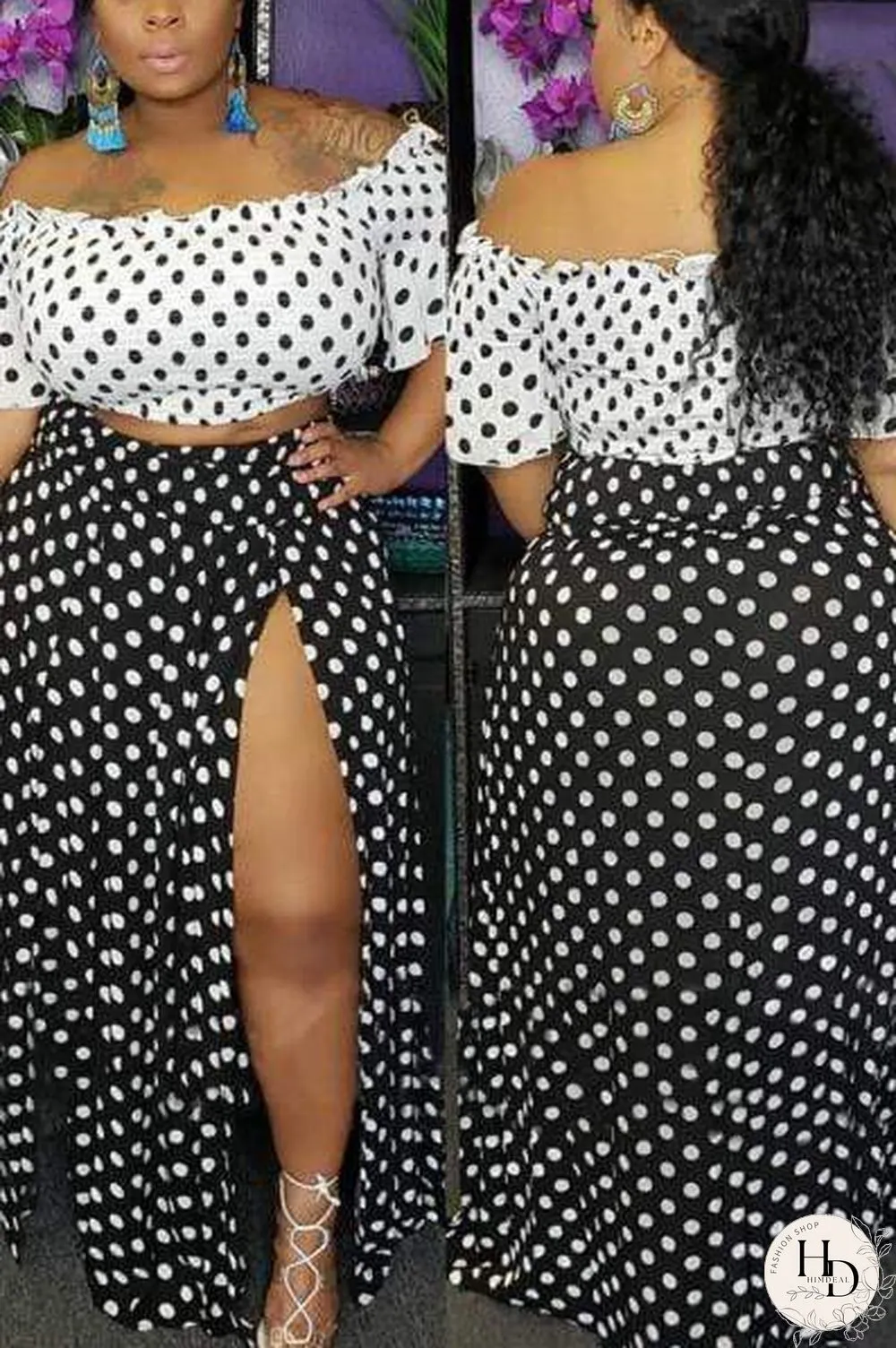 Dots Printed Plus Size Skirts Set