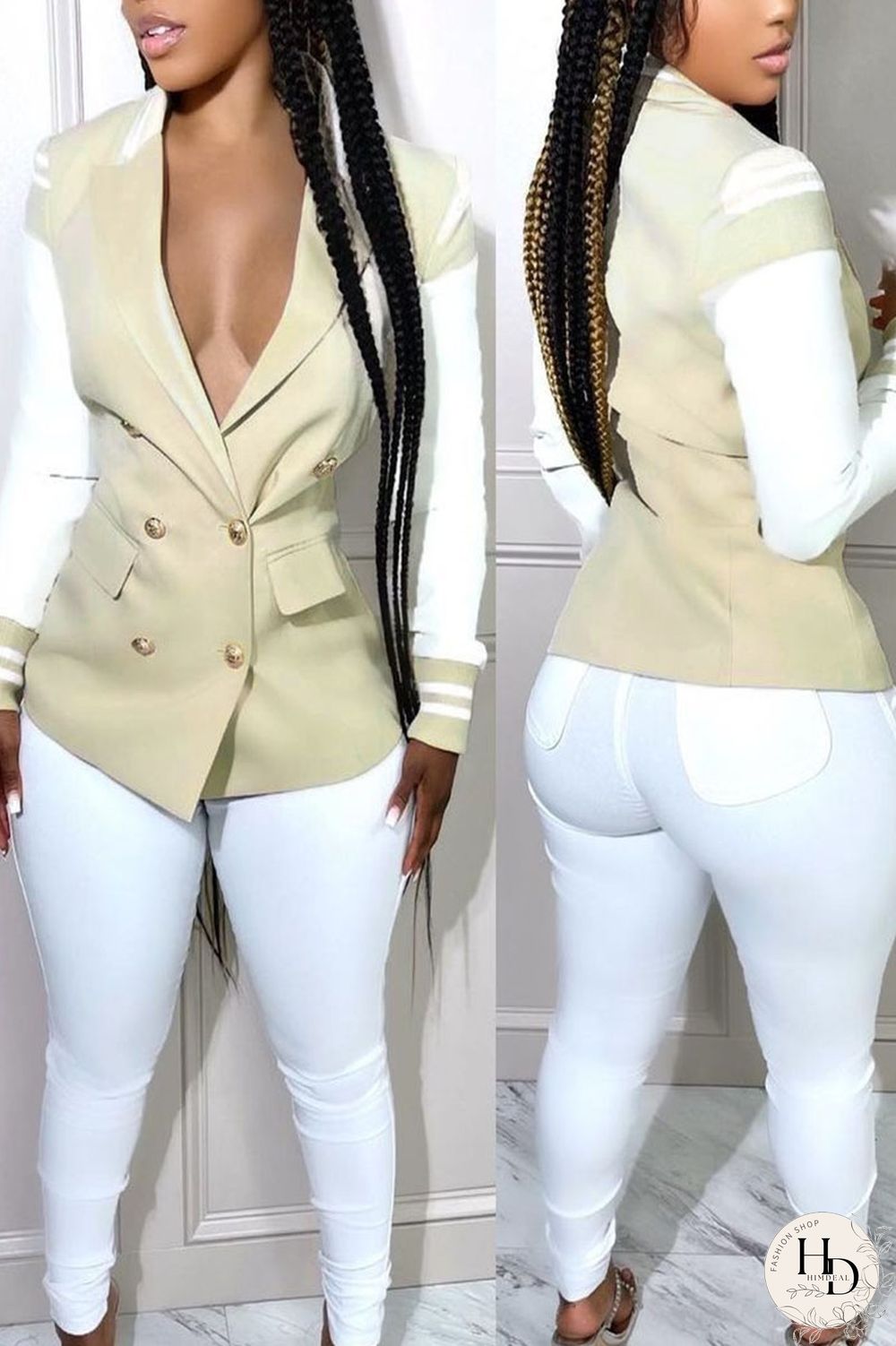 Khaki Casual Solid Patchwork Buttons Turn-back Collar Long Sleeve Two Pieces