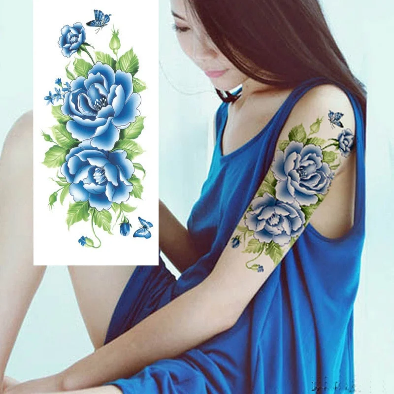 1 Piece Temporary Tattoo Sticker Colorful Peach Blossom Design Women Shoulder Body Art Water Transfer Tattoo Sticker Fashion