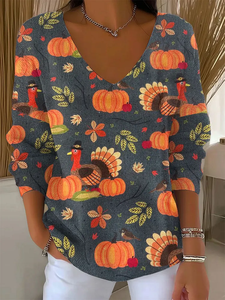 Women's Funny  Turkey   Art Print Casual Pullover Sweater