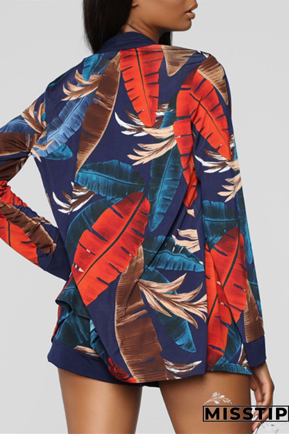 Blue Fashion Casual Print Basic Long Sleeve Two Pieces